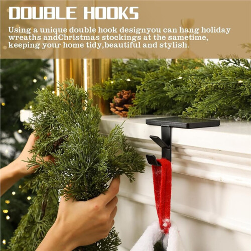 Iron Stocking Hangers Double Hook Wall Mount Strong 5lbs Capacity Firepit Shelf Planner Holiday Rudiments 1