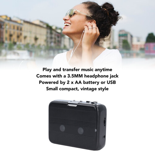 Lecteur cassette Bluetooth vintage, USB/pile AA, noir 2