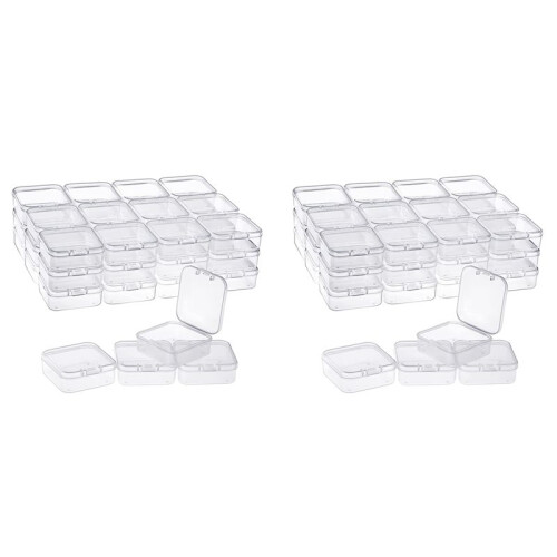 80 Pack Pack Clear Plastic Beads Storage Containers Box with Hinged Lid for Small Items, Diamond, Beads (2.2X2.2X0.79In)