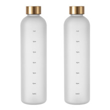 2X 1-Liter-Wasserflasche mit Zeitmarkierung, 32 OZ, Motivierend, Wiederverwendbar, Fitness, Sport, Auslaufsicher, Gefrostete Kunststoffflasche, Weiß