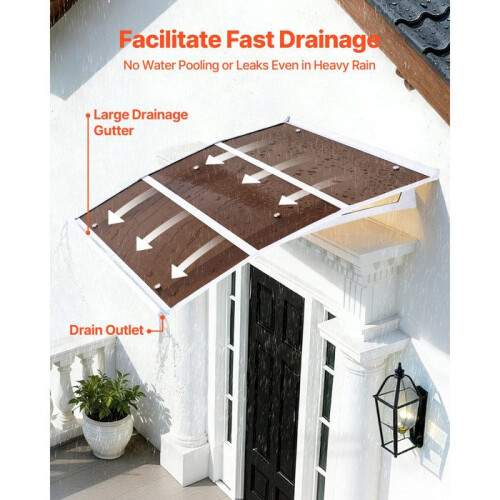 Auvent de porte d'entrée - DUOKU - TH40X48B-C - 100x120 cm - Polycarbonate - Système de drainage 2
