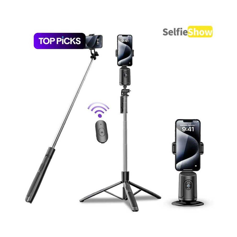 (, One-Size) Smart Ai Facial Recognition Phone Tripod, Smart Selfie, 360 Pan & Tilt, Panoramic Tracking & Stabilization For Home & Pink 5734131513911