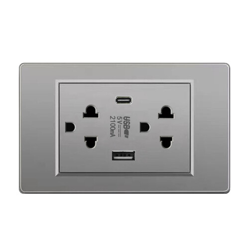 Thailand Type USB-C Wall Outlet, Space-Saving Gray Electrical Receptacle 1