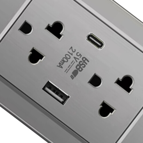 Thailand Type USB-C Wall Outlet, Space-Saving Gray Electrical Receptacle 2
