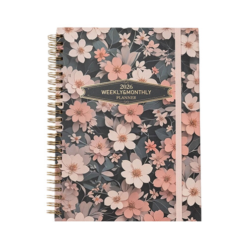 2026 Daily Planner Organizers Notebook-Pink and white flowe