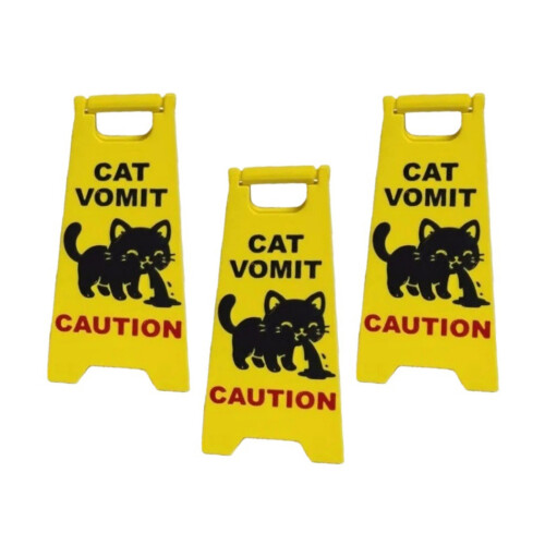 3Pcs Funny Cats Vomit Caution Signs Humorous Double-Sided-B