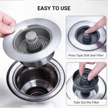 Kitchen Sink Odor Filter,Stainless Steel Kitchen Sink Drain Strainer and Stopper Combo, Press Type Sink Seal Filter Plug