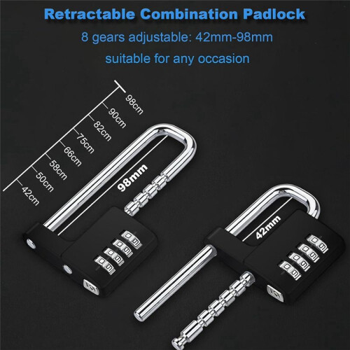 Combination Padlock Outdoor, Waterproof Heavy Duty Padlock with Code, Multifunctional Adjustable Long Padlock- Black 2