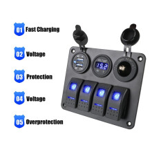 4 Gang LED Rocker Panel with 12V/24V Dual USB Digital Voltmeter Circuit Breaker Interior Accessories