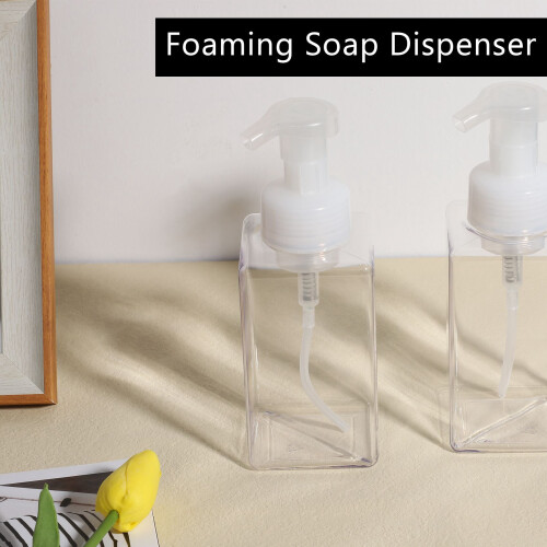 2 Pack Foaming Soap Dispenser 15Oz Refillable Foam Liquid Hand Soap Empty Plastic Pump Bottle Container - Clear 450Ml 2