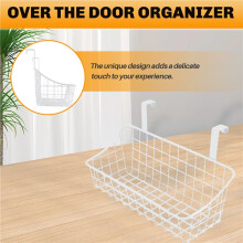 Basket with Hook Grid Storage Basket, Hang It Behind a Door or a Railing, over the Cabinet Door, White