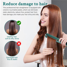 USB Cable  Portable Hair Straightener for Straight and Curling Dual-Use Curling Irons for Students Green