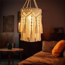 Boho Lamp Shade,Boho Hanging Lamp Handmade Macrame Lamp Shade Plug in Pendant Light,Bohemian Hanging Lights