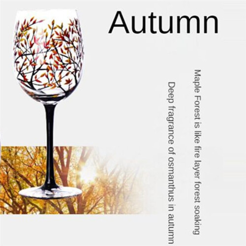 2St Autumn Tree Vinglas - HöStfäRger - LöV Av RöTt, Gult, Orange - HandmåLat - HöStlöV 2