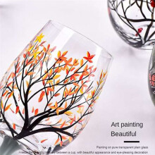 2Pcs Autumn Tree Wine Glass - Fall Colors - Leaves of Red, Yellow, Orange - Hand Painted - Fall Leaf