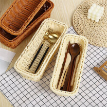 Cesta Tejida de Mimbre, Cesta de Almacenamiento de Cubiertos, Soporte para Palillos, Cucharas, Tenedor, Caja de Almacenamiento, Contenedor,