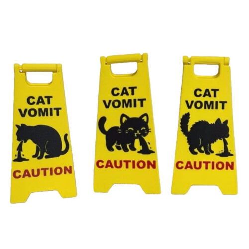 3Pcs Funny Cats Vomit Caution Signs Humorous Double-Sided-C 1