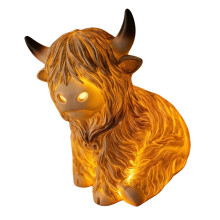 Detaillierte schottische Hochlandkuh-Harzfigur mit LED-Licht als