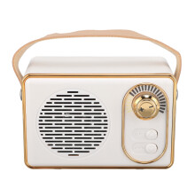 Altoparlante Bluetooth retrò da 500 mAh, bianco, di formato desktop.