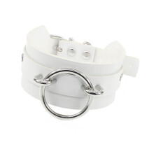Unisex Fashion Neck Collar Adjustable PU Leather O Rings-White