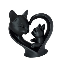 Mother and Child Cats Statues Cats Figurine Animal-Black
