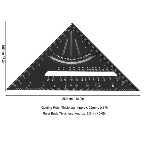 7-Inch Aluminum Rafter Square Protractor Multi-Angle Ruler Black 1