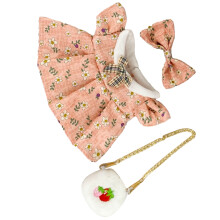 Ensemble de vêtements pour poupée de 20 cm avec chaussures, ruban, sac, motif floral rose