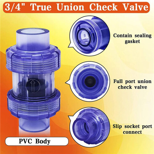 3X Kontrollventil 3/4 Tum True Union Backventil Transparent Blå UPVC Backventil Pipeline Backventil Envägsventil 2