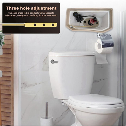 2X Toilet Handle Brass Lever Flush Replacement Kit with Flapper Chain, Toilet Tank Lever Universal Fitting (Side Mount) 1