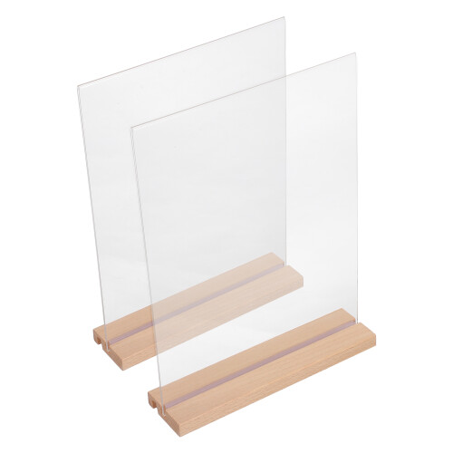 4Ensembles Porte-Menus Transparent Double Face Base En Bois 1