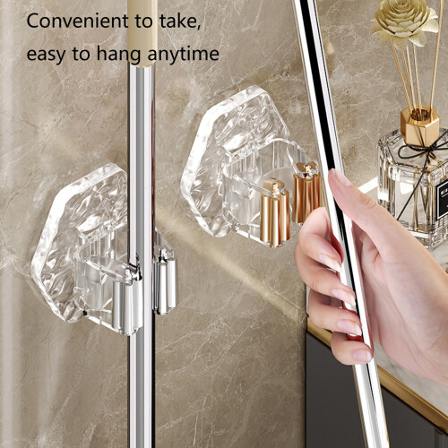 Aesthetic Clear Waved Mop Wall Mount Hook-Transparent silver 2