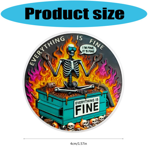 Metal Challenge Coin with Double Side Dumpster Fire Skeleton 2