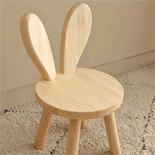 2X Small Board Stool, Cute Rabbit Ears Solid Wood Small Stool, Decorative Stool Children Chair 1