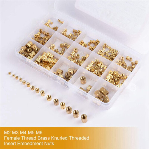 760Pcs Thread Inserts M2 M2.5 M3 M4 M5 M6 Metric Female Thread Brass Knurled Threaded Embedment Nuts Assortment Kit 2