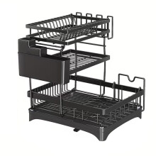 3 Tier Dish Drying Rack, Steel Dish Drainer with Drip Tray, Sink Drainer Rack with Swivel Spout, Utensil Holder