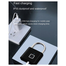2X Fingerprint Lock Electronic Lock Electronic Fingerprint Lock Padlock Outdoor Waterproof and Rust-Proof Black