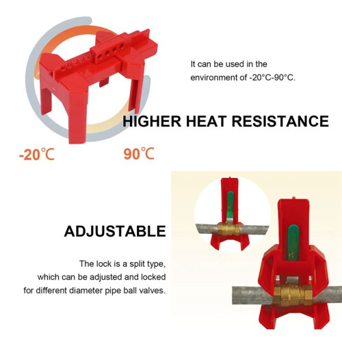 3X  Valve Locking, Adjustable  Valve Locking Device, Small, for 1/2Inch-2-1/2Inch Outer Pipe Diameter, Red 2