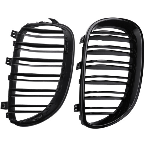 2 Pair Gloss Black Front Kidney Grill Double Slat Double  Grille for  E60 E61 5 Series 2003-2010 Coupe 1