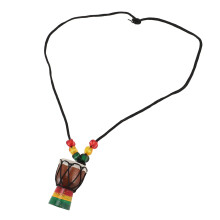 African Wooden Drum Pendant Necklace, Stylish Lightweight Jewelry