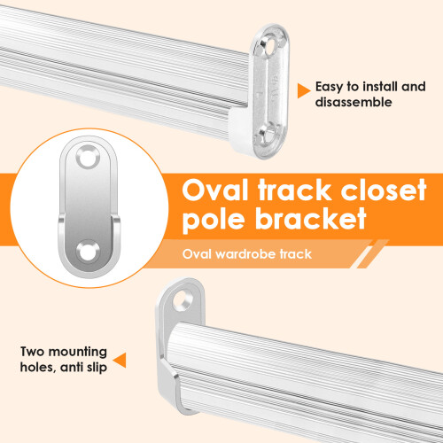 Penderie Ovale Rail Suspendu Rail Rod End Bracket Support Argent Tone Pair 1