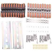 Kit de Blocos de Terminais em Trilho DIN, com Conectores Compactos Universais, Barra de ConexãO, Faixa de MarcaçãO, Parafusos, 28-12 AWG