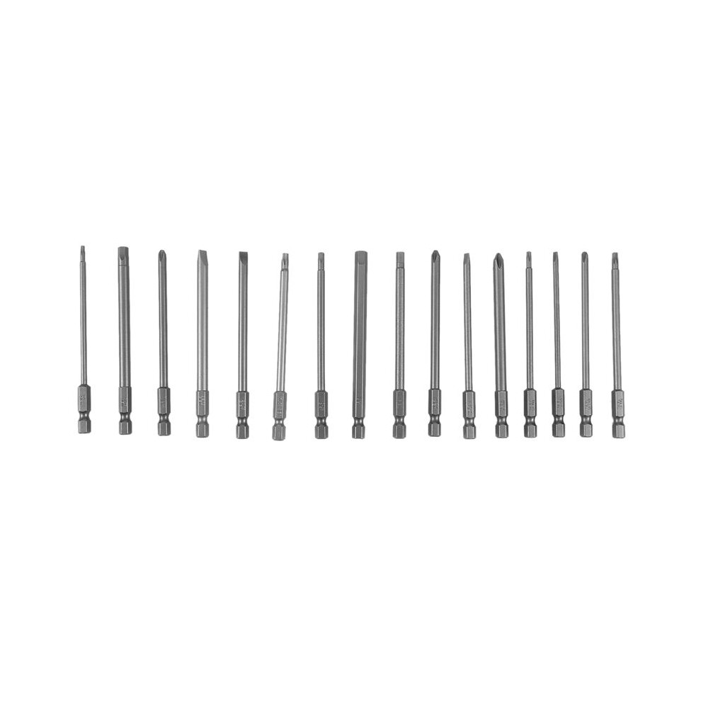 16Pcs Long Magnetic Screwdriver Bits Set Slotted++Hex+Torx Drill Bit Set 1/4 Inch Hex Shank 100Mm Length 4711451451957