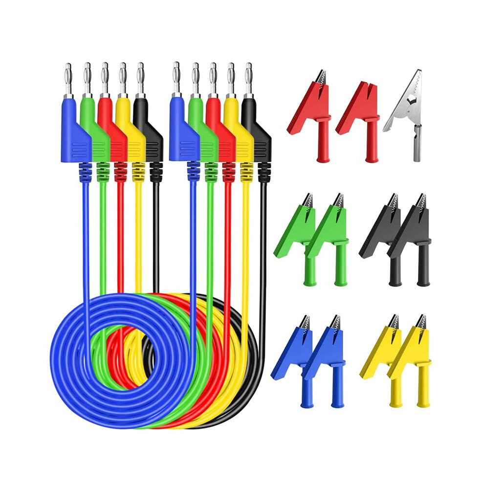 4Mm Stackable Banana To Banana Plug Flexible Cable, Electrical Test Leads With 10Pcs Protective Copper Alligator Clips 6033600608592