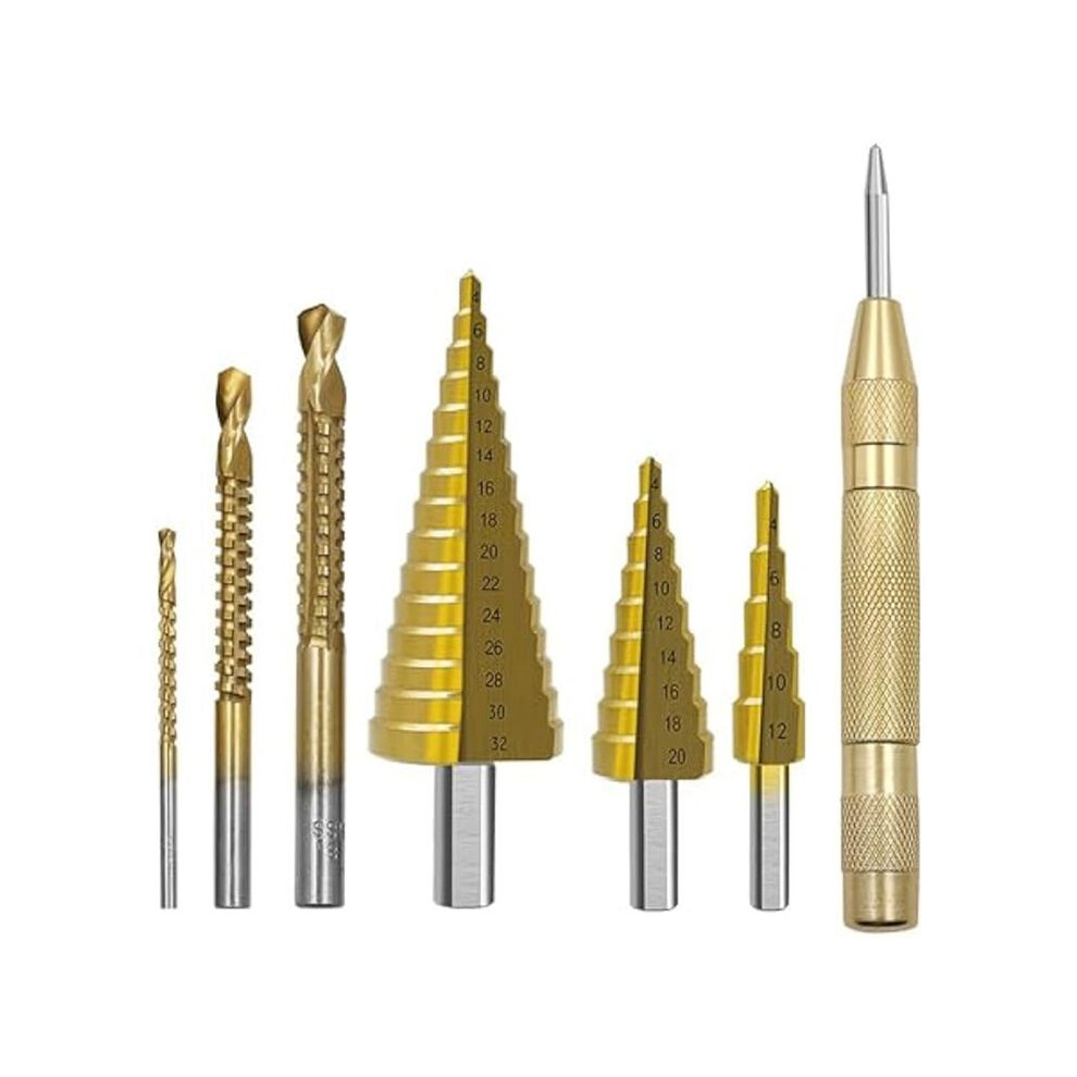 7Pcs Step Drill Saw Drill Set, Saw Drill,Step Drill Bits,Spiral Cone Stepped Down Bits For Impact Drill 6031029084034