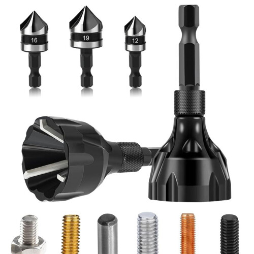 5Pcs Tungsten Carbide Chamfering Drill Bit,Remove Burr Tools Quick Release Hex Shank,Repairing Damaged Screws,Fasteners