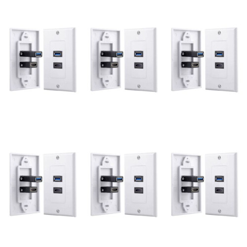 6X 2Port +USB 3.0 Female Wall Face Plate Panel Outlet Socket Extender White