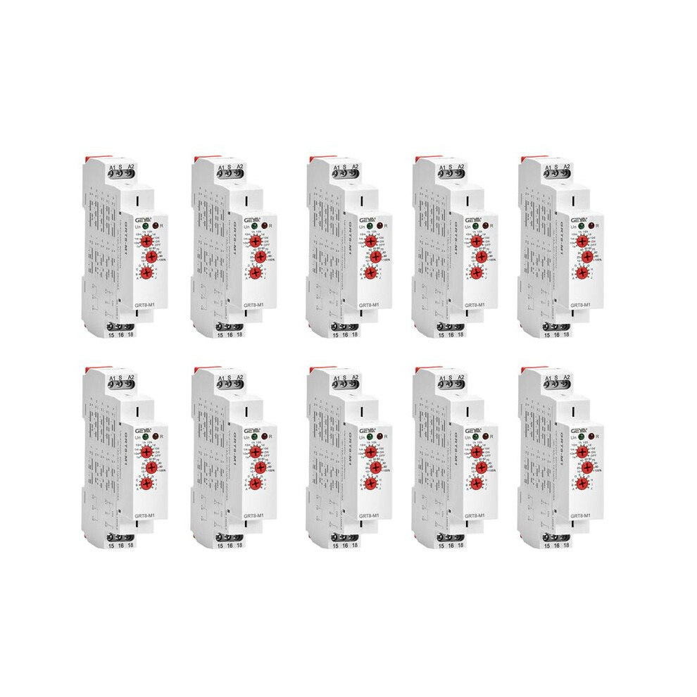 10X Geya Grt8-M1 Off Delay Relay 16A Ac/Dc12v-240V Multifunction Din Rail Automatic Timer Relay 6031515031535