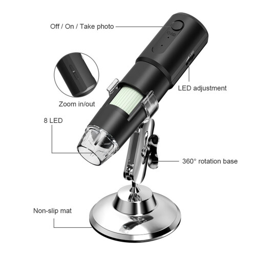 Wireless Digital Microscope 1000X HD 8-LED WiFi for Android/iOS/PC 2