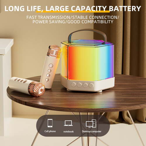Set Microfono Karaoke Wireless 5W Stereo Luce RGB 10,4cm Nero 1
