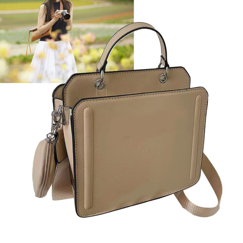 Große Khaki-PU-Umhängetasche mit Alphabermuster, 24x19x12cm 2
